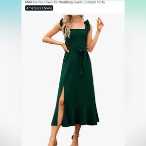 Amazon Emerald Green Tie Front Midi Dress with Slit